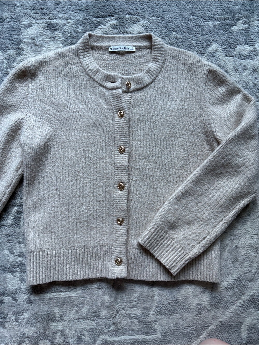 Abercrombie & Fitch Cream Round-Neck Button Cardigan